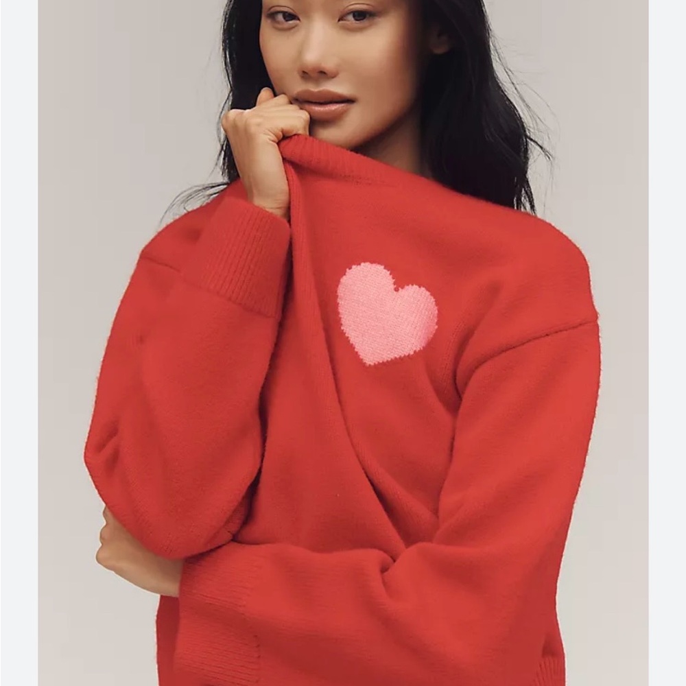 English Factory Red Crewneck Sweater with Pink Heart